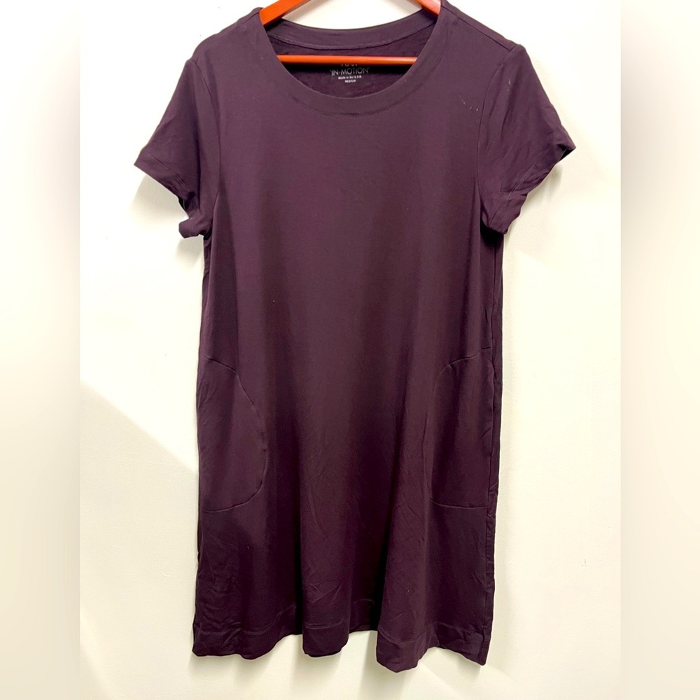 New FLAX IN-MOTION T-Shirt Dress Wine Crew Neck short Sleeve Women’s M 10-14